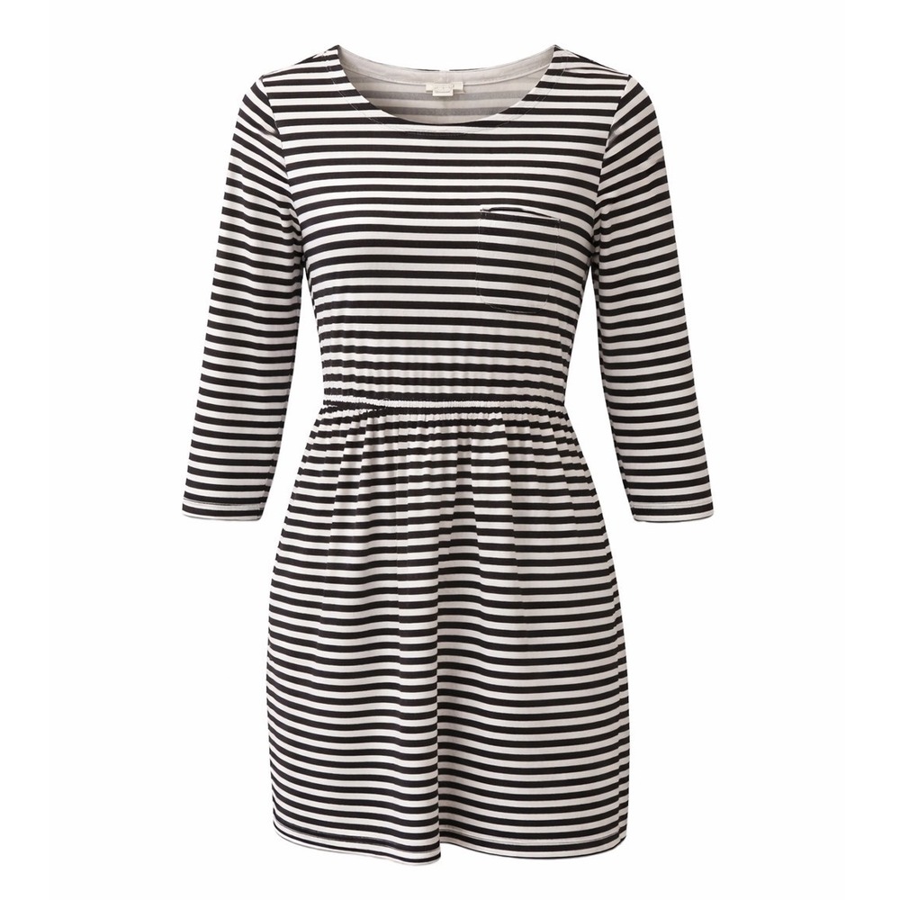 J.Crew Black White Striped Ponte Fit & Flare Pocket Dress Womens Small classic
